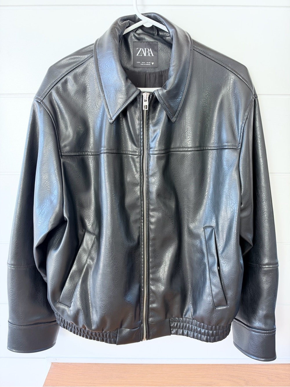 ZARA Black Faux Leather Bomber Jacket